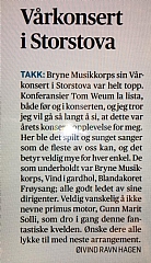 Lesarinnlegg i Jærbladet etter konserten 